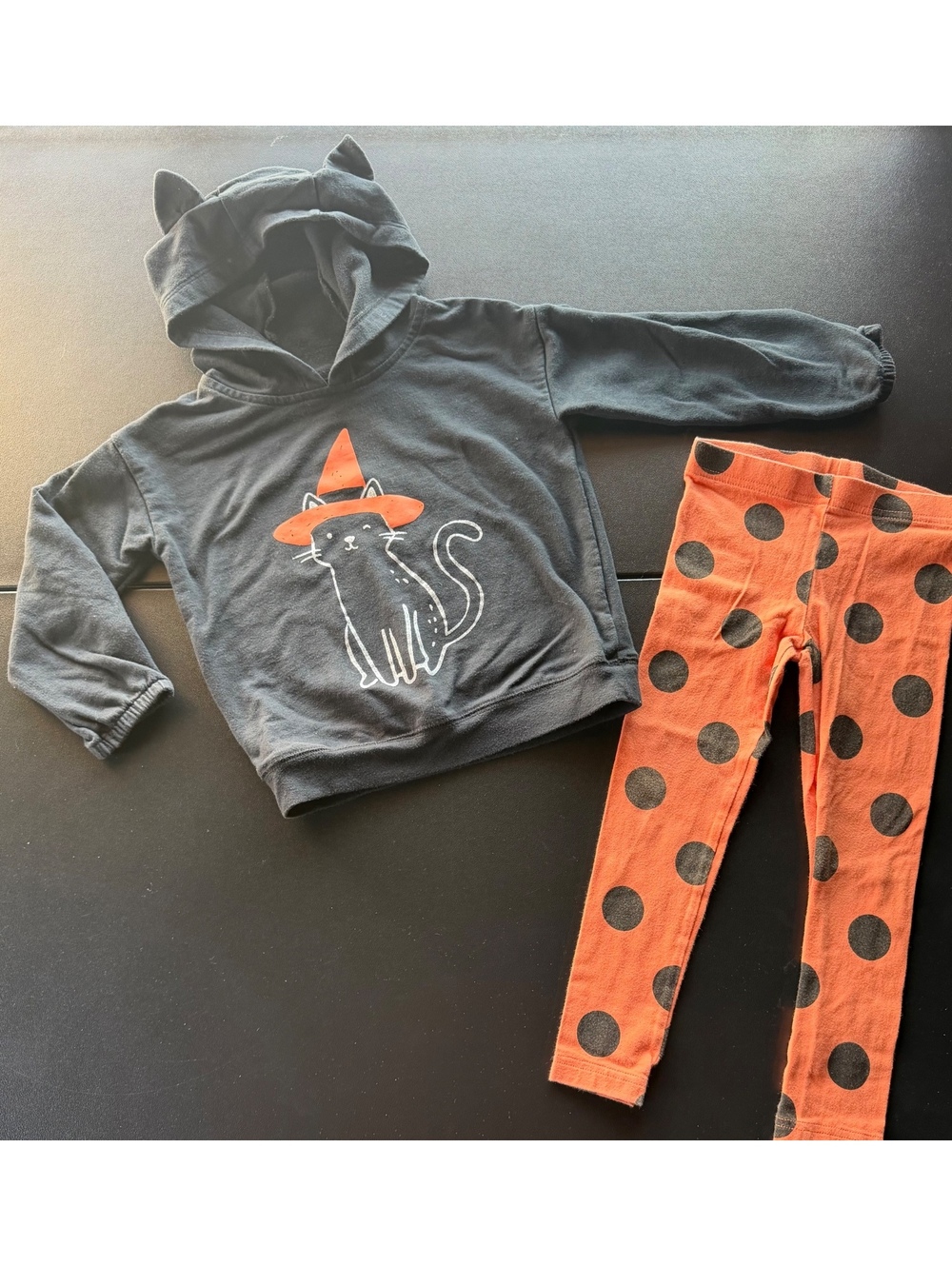 Carter’s Child of Mine 4T Halloween Black Cat Hoodie Orange Polka Dot Leggings